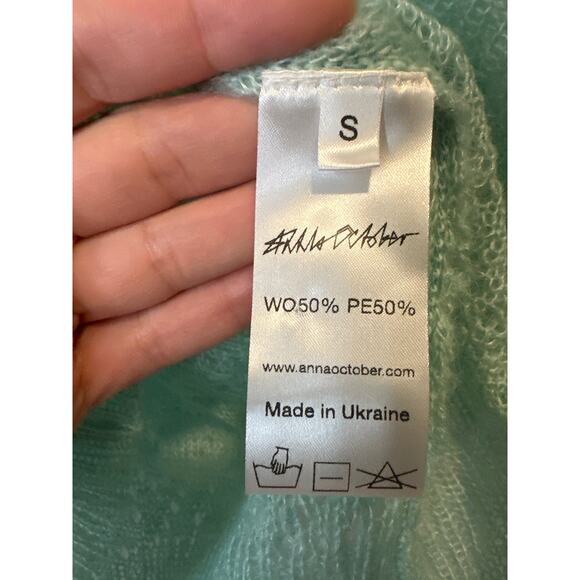RARE Anna October Mint Green Pink Ruffle Wool Blend Sweater Size Small - Picture 5 of 11
